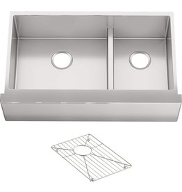 KOHLER K-5416-NA Strive Self-Trimming Farmhouse SmartDivide Undermount Large/Medium Double-Bowl Kitchen Sink with Tall Apron, 35 1/2 x 21 1/2", Stainless Steel