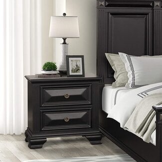 Roundhill Furniture Renova 2-Drawer Nightstand, Vintage Black