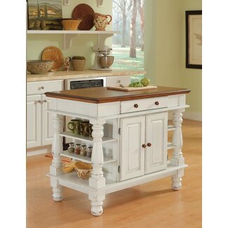 Homestyles Kitchen Island Americana Dual Side Storage Cabinet, 36 Inches High by 42 Inches Wide, Antique White