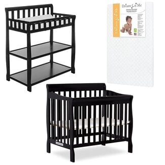 Dream On Me Nursery Essentials Bundle of Dream On Me Aden Convertible 4-in-1 Mini Crib, Dream On Me Ashton Changing-Table, with a Dream On Me Sunset 3" Extra Firm Fiber Portable Crib Mattress