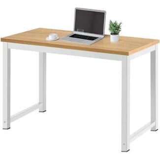 Coral Flower Modern Studio Collection Soho Computer Office Desk Simple Study Table Sturdy Writing Desk Workstation for Home Office, 47 Inch, Walnut with White Metal Frame