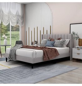 Queen Upholstered Platform Bed Frame with Headboard, Mattress Foundation, Wood Slat Support, Quiet, no Box Spring Needed, Easy to Assemble Light Gray