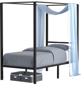 YITAHOME Metal Four Poster Canopy Bed Frame 14 Inch Platform with Built-in Headboard Strong Metal Slat Mattress Support, No Box Spring Needed, Black, Twin Size