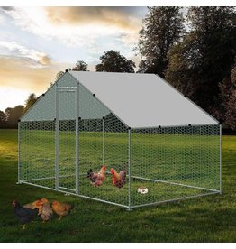 Large Chicken Coop Walk-in Metal Poultry Cage House Rabbits Habitat Cage Spire Shaped Coop with Waterproof and Anti-Ultraviolet Cover for Outdoor Backyard Farm Use (6.56' L x 9.8' W x 6.56' H)