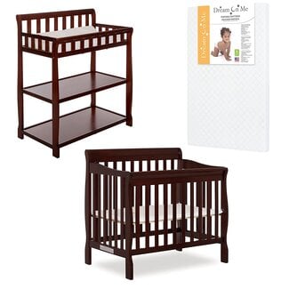 Dream On Me Nursery Essentials Bundle of Dream On Me Aden Convertible 4-in-1 Mini Crib, Dream On Me Ashton Changing-Table, with a Dream On Me Sunset 3" Extra Firm Fiber Portable Crib Mattress