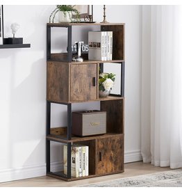 UnaFurni Bookshelf, 5 Tier Narrow Bookshelf with Storage Cabinet, Rustic Wood Bookcases and Book Shelves 5 Shelf for Living Room/Home Office, Rustic Brown