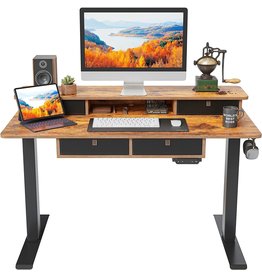 FEZIBO Height Adjustable Electric Standing Desk with 4 Drawers, 48 x 24 Inch Table with Storage Shelf, Sit Stand Desk with Splice Board, Black Frame/Rustic Brown Top, 48 inch