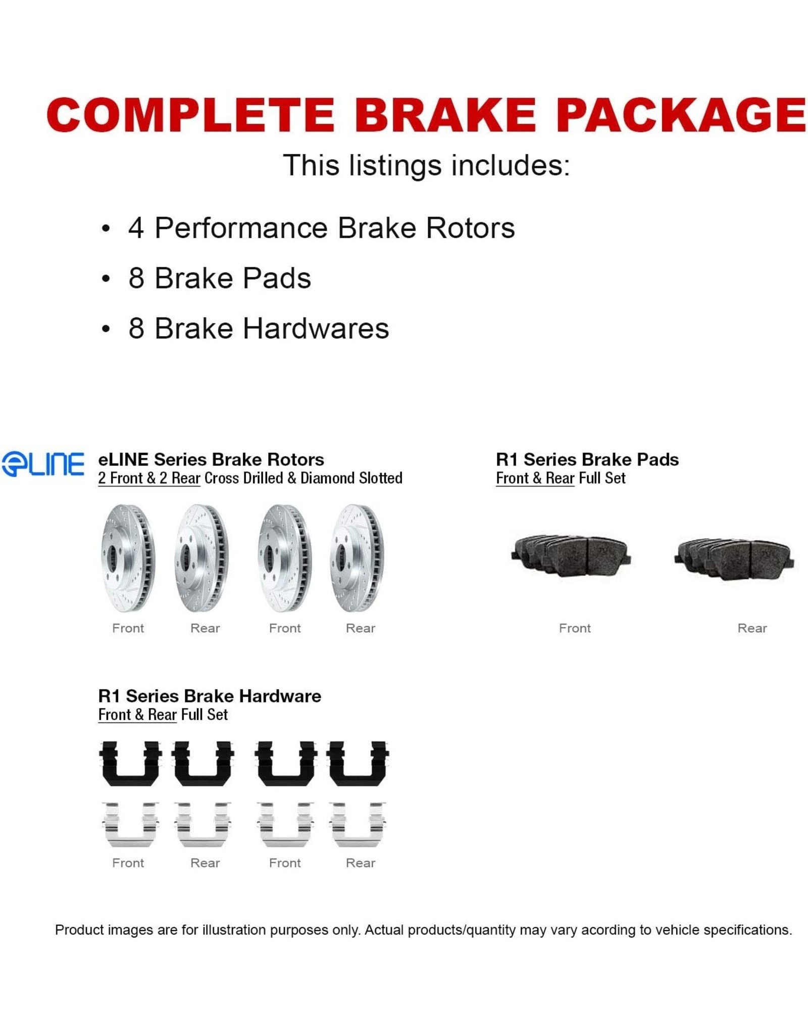 R1 Concepts Front Rear Brakes and Rotors Kit |Front Rear Brake