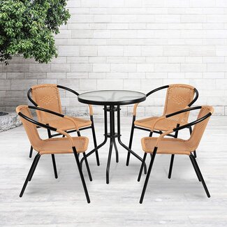 Flash Furniture 4 Pack Beige Rattan Indoor-Outdoor Restaurant Stack Chair