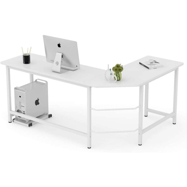 Tribesigns Modern L Shaped Desk Corner Computer Desk PC Laptop Study Table Workstation Home Office Wood & Metal, White