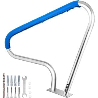 VEVOR Pool Rail 48x36 Pool Railing 304 Stainless Steel 250LBS Load Capacity Silver Rustproof Pool Handrail Humanized Swimming Pool Handrail with Blue Grip Cover & M8 Drill Bit & Self-Taping Screws