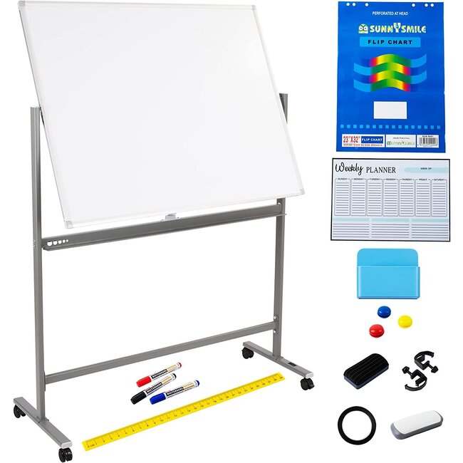 SUNCLOUS Mobile Whiteboard - 48"x36"x51" - Dry Erase White Board for Office, Classroom, Gym, Lab - Magnetic & Smooth Double Sided Writing Space - Portable with Lockable & Rolling Wheels - 10.3kg