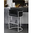 Iconic Home Finley Bar Stool Chair Velvet Upholstered Rolled Shelter Arm Design Half-Moon Chrometone Solid Metal U-Shaped Base, Modern Contemporary, Black