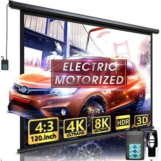 Aoxun 120" Motorized Projector Screen - Indoor and Outdoor Movies Screen 120 inch Electric 4:3 Projector Screen W/Remote Control