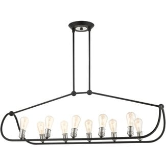 Livex Lighting 10 Lt Textured Black with Brushed Nickel Accents Linear Chandelier,Medium,49738-14
