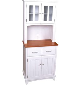 Home Source Industries Brook Tall Microwave Cabinet with 2-Drawer and an Upper and Lower Cabinet, White with Cherry Wood Finish