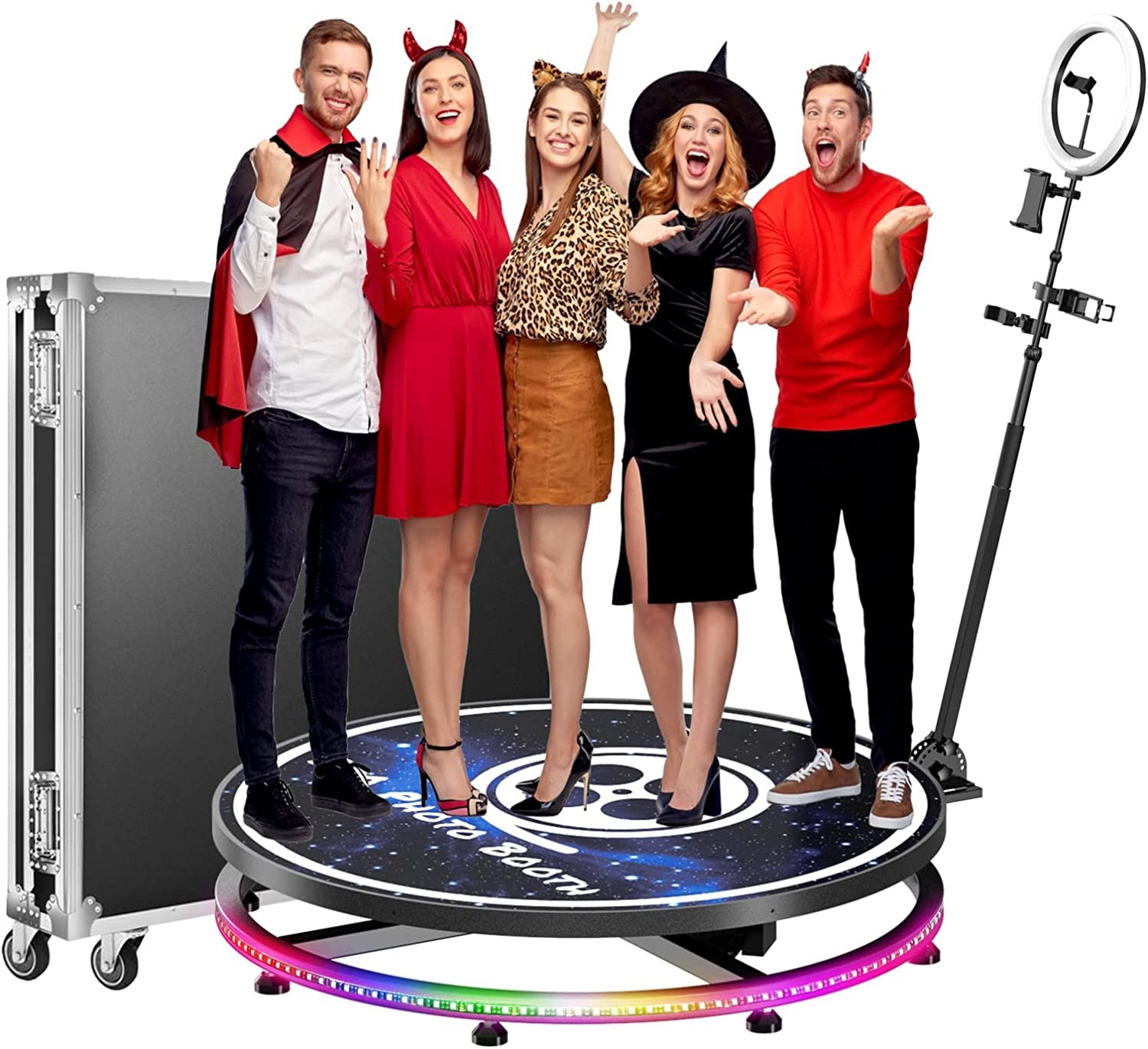 360 Photo Booth Machine For Parties 100cm With Ring Light,Stand On Remote  Control Automatic Slow Motion 360 Spin Photo Camera Booth 2-3 People, 360