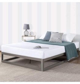 Mellow 12 Inch Ace of Base Rounded Metal Platform Bed Frame, Heavy Duty Steel Slats, Champagne Grey, Queen