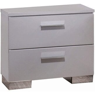 Benjara Wooden Nightstand with Two Drawers and Metal Bracket Legs, Gray