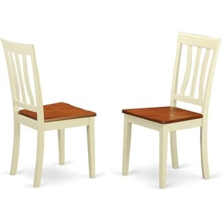 East West Furniture Antique Wooden Dining Chairs Wooden Seat and Buttermilk Hardwood Frame Kitchen Dining Chair Set of 2