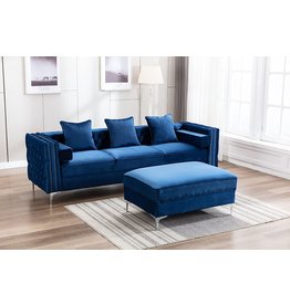 Legend Vansen Velvet Sofa sectional for Living Room with Ottoman Chaise Reversible L Shaped Couch Sleeper, 104", Blue