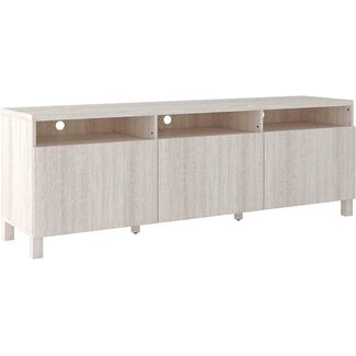 Signature Design by Ashley Dorrinson Contemporary TV Stand Fits TVs up to 68" with 3 Cabinet Doors and Adjustable Storage Shelves, Whitewash