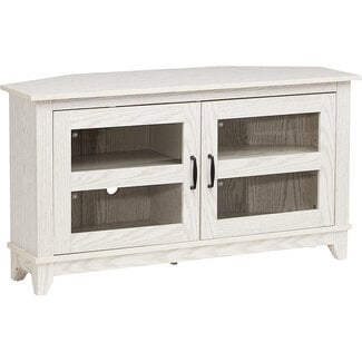 ROCKPOINT Modern Farmhouse 44inch Corner Universal TV Stand Living Room Storage Console, Entertainment Center,White