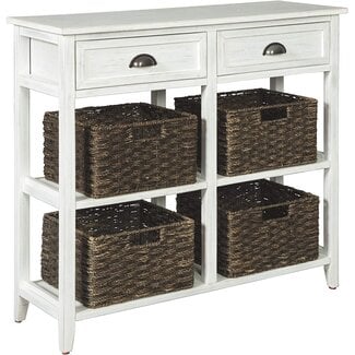 Signature Design by Ashley Oslember Modern Farmhouse Accent Console Table with 4 Removable Baskets, White
