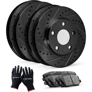 R1 Concepts Front Rear Brakes and Rotors Kit Front Rear Brake Pads Brake Rotors and Pads Ceramic Brake Pads and Rotors fits 2011-2019 Ford Explorer, Flex, Taurus, Lincoln MKS, MKT