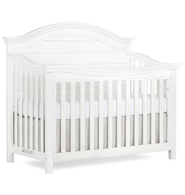 Evolur Belmar Curve 5-in-1 Convertible Crib in Weathered White, Greenguard Gold Certified, Features 3 Mattress Height Settings, Crafted from Hardwood, Wooden Nursery Furniture