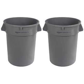 Amazon Commercial 44 Gallon Heavy Duty Round Trash/Garbage Can, Grey, 4-pck