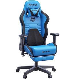 AutoFull Gaming Chair Ergonomic Gamer Chair with 3D Bionic Lumbar Support Racing Style PU Leather Computer Gaming Chair with Retractable Footrest,Blue