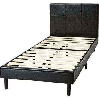 Amazon Basics Faux Leather Upholstered Platform Bed Frame with Wooden Slats, Twin