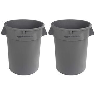 AmazonCommercial 44 Gallon Heavy Duty Round Trash/Garbage Can, Grey, 2-pck