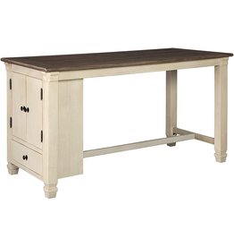 Signature Design by Ashley Bolanburg Farmhouse Counter Height Dining Table with Storage Cabinet, Whitewash