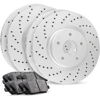 R1 Concepts Front Rear Brakes and Rotors Kit |Front Rear Brake Pads| Brake Rotors and Pads| Ceramic Brake Pads and Rotors |Hardware and Sensor Kit|fits 2004-2005 Mercedes-Benz E320