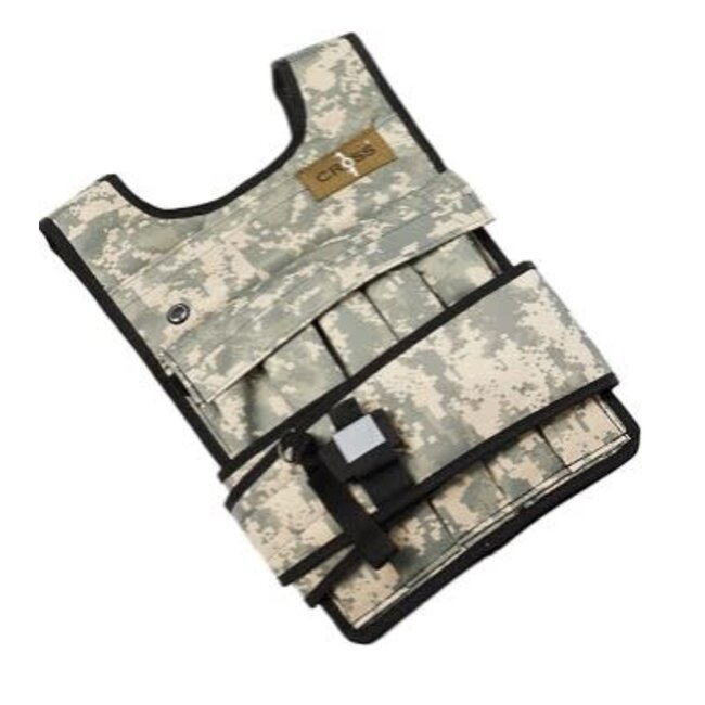 CROSS101 Adjustable Camouflage Weighted Vest with Shoulder Pads, 60 lb