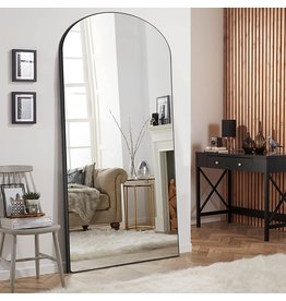 NeuType Arched Full Length Mirror, 71"x32"Full Body Mirror, Wooden Thin Frame, Hanging or Leaning Against Wall, Oversized Large Bedroom Mirror, Floor Mirror, Dressing Mirror, Wooden Thin Frame, Black