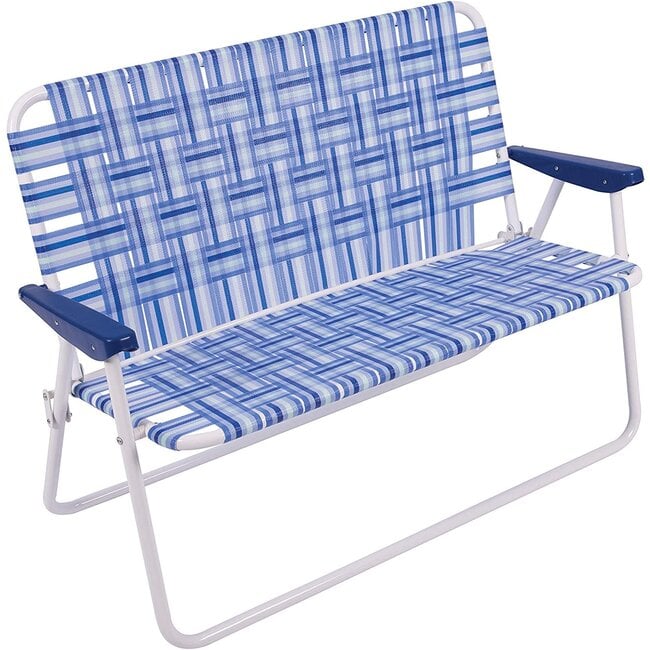 Rio Brands 16" Extended Height Folding Double Wide Web Loveseat Lawn Chair, Blue/White