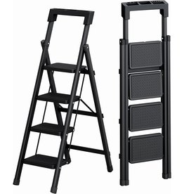 JOISCOPE 4 Step Ladder,Capacity 150 lbs, Folding Ladder Stool with Non-Slip Wide Steps, Safe and Space-Saving Step Stool for Home and Kitchen,Black
