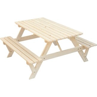 Gardenised, Natural Outdoor Wooden Patio Deck 6-Person Picnic Table, for Backyard, Garden