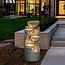 LuxenHome Cement Modern 5 Tiered Bowls Outdoor Patio Water Fountain with LED Light Floor Stacked Stone Waterfall Fountain Decoration for Garden Back Yard Courtyard 32 Inch, Gray/Light Gray