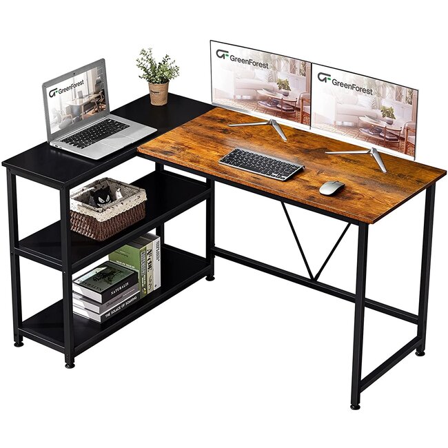 Small L Shaped Desk with Storage Shelves Corner Computer Desk