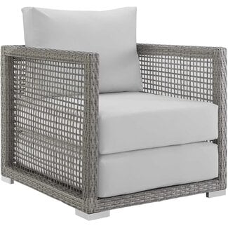 Modway Aura Wicker Rattan Outdoor Patio Arm Chair with Cushions in Gray White