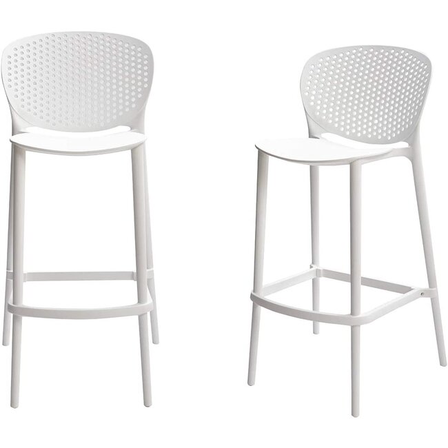 Amazon Basics High Back Indoor Molded Plastic Barstool with Footrest, Set of 2 - White
