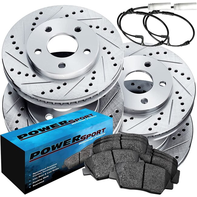 PowerSport Front Rear Brakes and Rotors Kit |Front Rear Brake Pads| Brake Rotors and Pads| Ceramic Brake Pads and Rotors |fits 2011-2018 BMW X5, 2011-2019 BMW X6
