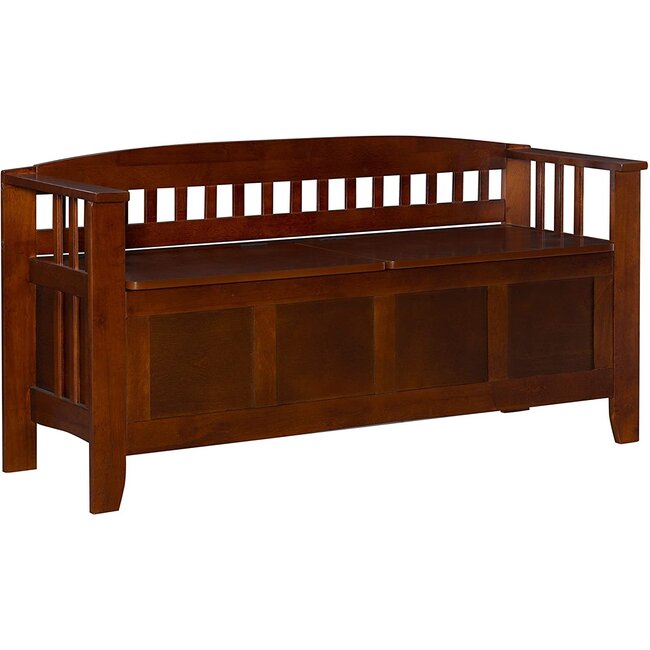 Linon Home Decor Storage Bench with Short Split Seat Storage Walnut 50 inchw x 17 inchd x 25.25 inchh