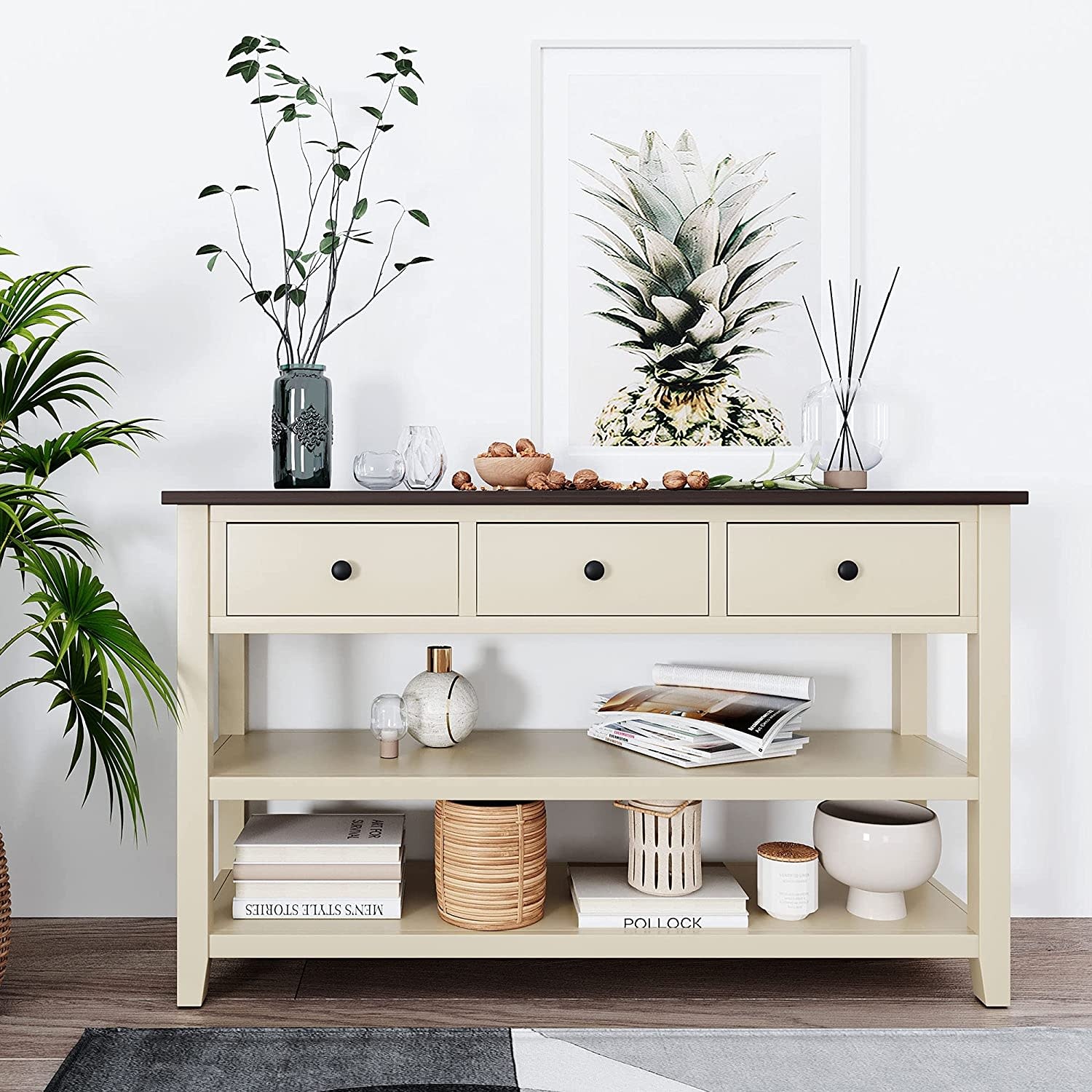 Merax Beige Classic Pine Wood Console Table for Entryway