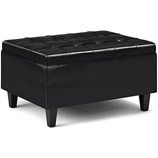 SIMPLIHOME Harrison 36 inch Wide Square Coffee Table Lift Top Storage Ottoman in Upholstered Midnight Black Tufted Faux Leather for the Living Room,