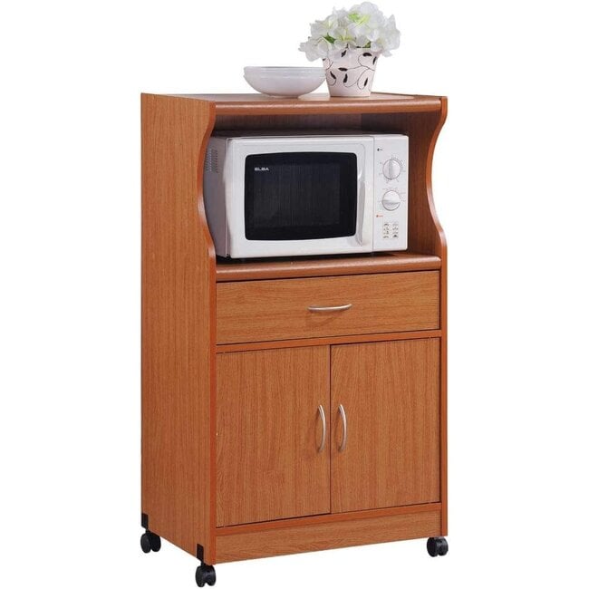 HODEDAH IMPORT Microwave Cart with One Drawer, Two Doors, and Shelf for Storage, Cherry